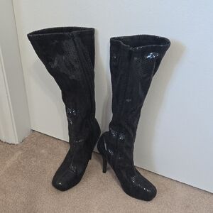 Black Snake SkinKnee-High Boots